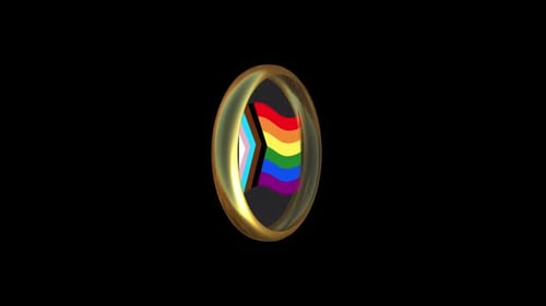 3D Progress Pride Flag Spinning Icon in Golden Ring
