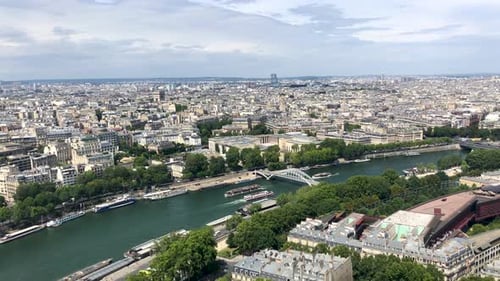 Panoramic view of the Seine river and combination of the old new modern town of Paris, France, Europ