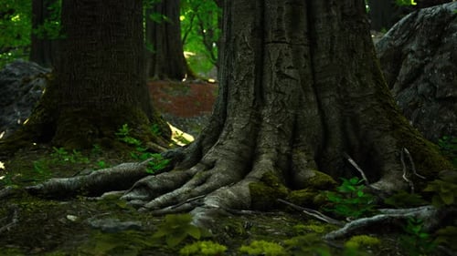 Large and Long Tree Roots with Moss