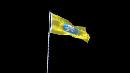 Drapeau de Kalmoukie agitant de manière réaliste avec ciel avec canal Alpha