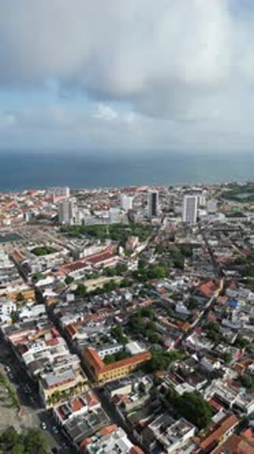 Aerial video over the beautiful city of Cartagena Colombia
