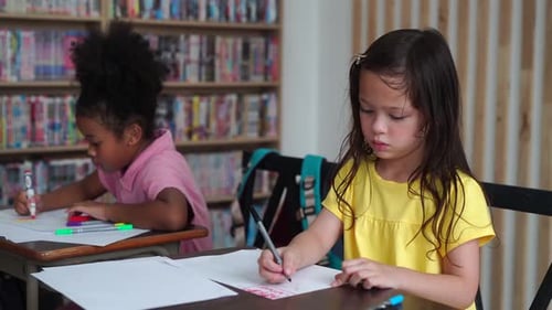 School Classroom Kids During an Art Class