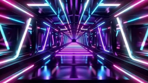 Futuristic Sci Fi Neon Tunnel with Glowing Cyberpunk Lights