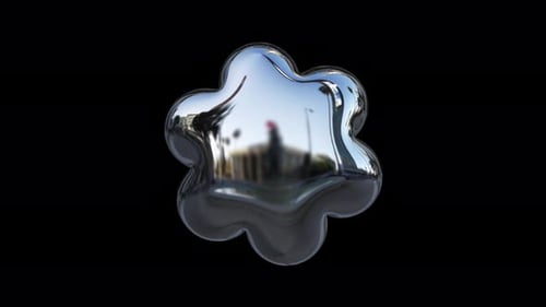 Chrome Retro Metal Abstract Inflated Y2 K Rave Flower Shape Isolated Loop On Transparent Background