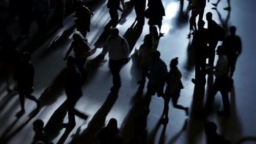Business People Walking on Crowded City Street in Rush Hour Traffic