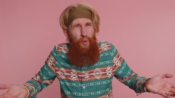 Bearded Man Expressing Frustration on Pink Background, People Stock ...