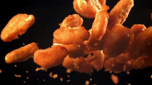 Chicken Nuggets Fly Up and Fall Down Filmed on a Highspeed Camera at 1000 Fps