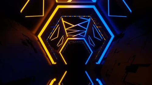 Blue And Orange Futuristic Sci-Fi Corridor Background Vj Loop In HD