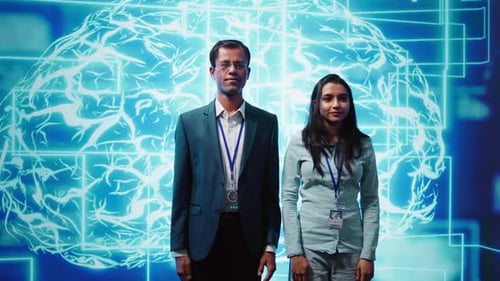 Portrait of Smiling Team of Technicians Implementing Artificial Intelligence