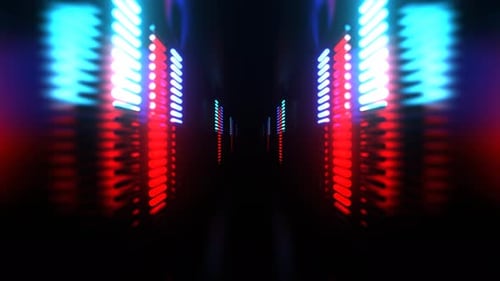 Blue And Red Endless Tunnel With Neon Equalizer Background VJ Loop In 4K
