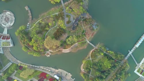 Aerial View of Chinese Botanical Garden Beautiful View of the Garden with Lake Architecture