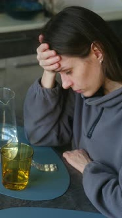 Individual in Relaxed Home Setting Showing Signs of Stress and Headache in Morning Light