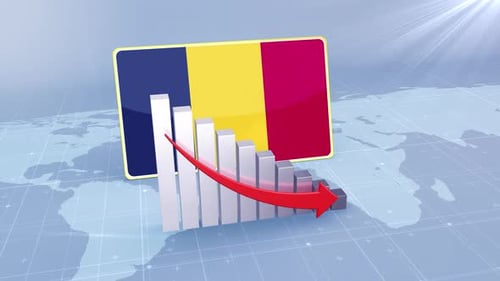 Chad Flag With Decrease Bar Chart Graph And Arrow Red