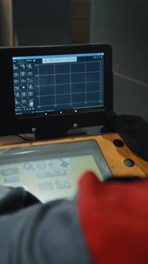 Person Using Machine With Digital Screen Close Up