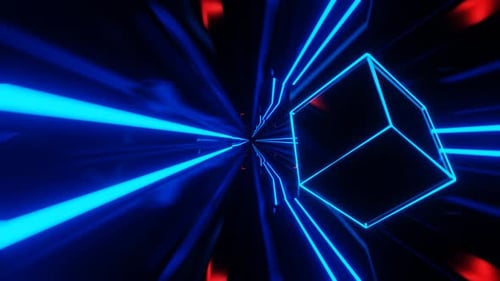 Blue And Red Sci-Fi Neon Weightlessness Tunnel Background Vj Loop In 4K