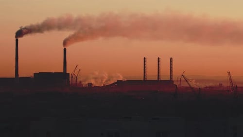 Timelapse Panorama Of Factory Smoke Industrial Pipes