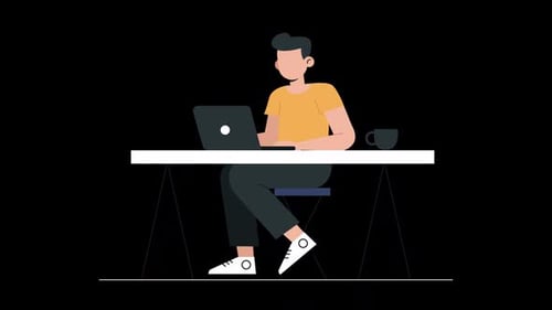 Flat Design 2D Animation: Person Typing on Laptop with Message Bubble