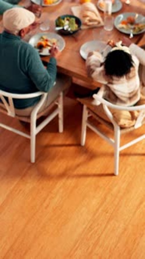 Family Gathering Enjoying Meal Together, Bird's Eye View