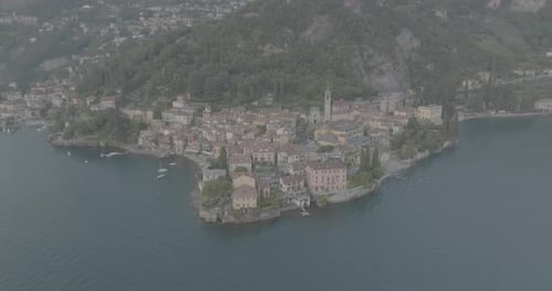 Varenna on the Lake Como in Italy seen from the sky