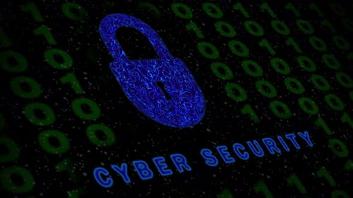 Concept de cybersécurité. Cadenas organique numérique et code binaire. Vue latérale.