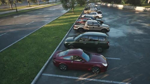 Realistic Aerial View of Vehicles in Outdoor Parking Lot
