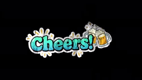 Animated Hand Drawn Cheers Text with Clinking Mugs
