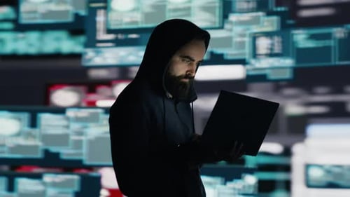 Male Hacker Operates in Stealth Mode Breaching System Access Through Coding