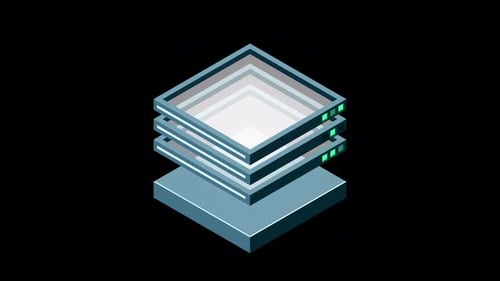 Isometric futuristic server animation. Isometric database or data center. Abstract blockchain