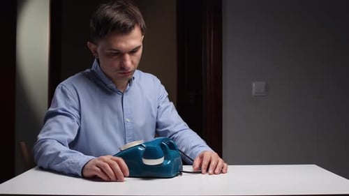 Oldfashioned Phone Anticipation Vintage Telephone Scene Highlighting Careful Conversations and