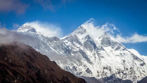Timelapse of the Everest with some clouds and some snow.