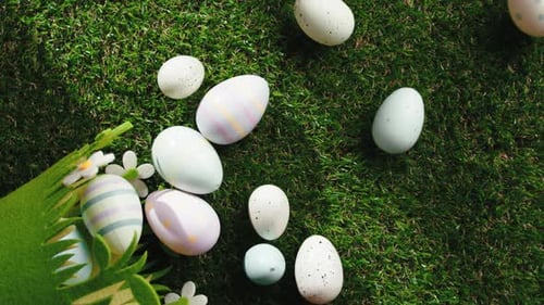 Easter Eggs Fall Down On Green