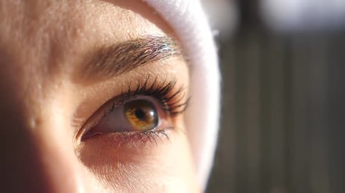 Lady with Closing Eyes Enjoying Beautiful Winter Day Detail View on Face of Woman Admiring Beautiful