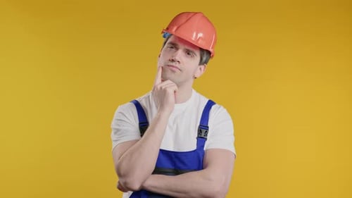 Construction Worker Thinking, Has an Idea on Yellow