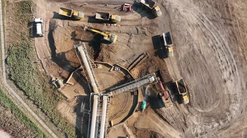 Construction Site Heavy Equipment from Aerial View