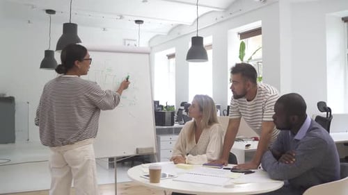 Multicultural Young People Collaborating on Working Strategy in Office