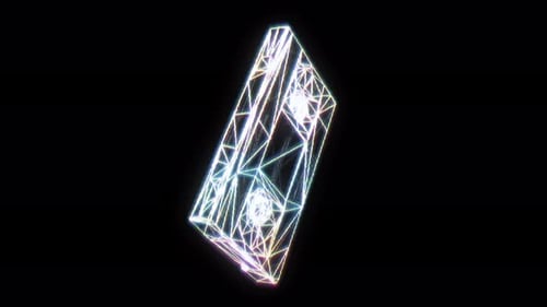 Cinta de casete VHS retro con estructura alámbrica brillante en 3D