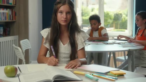 Elementary Education Caucasian Teen Girl Schoolgirl Female Daughter Child Kid School Library