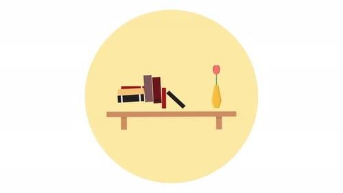 Animated Bookshelf Icon with Flat Design
