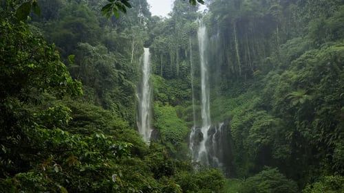 Tropical Waterfall Cascading Through Lush Green Jungle