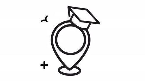 Animated school map with toga line art icon . Seamless looping video with alpha channel