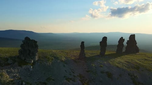 Aerial Weathered Stone Pillars on the Manpupuner Plateau