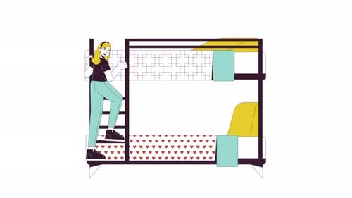 Animated Woman Climbing Bunk Bed Illustration