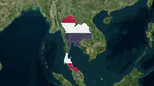 World Map Zoom to Thailand with Flag Reveal