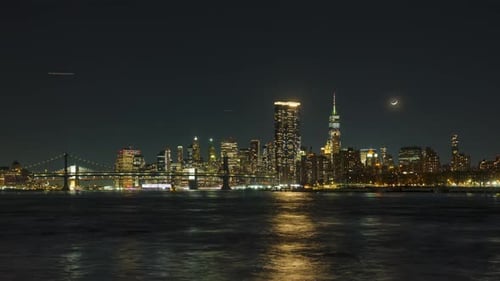 Crescent moonset over Manhattan