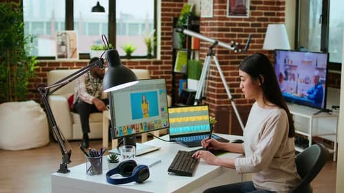 Woman Working From Home Office Using Technology