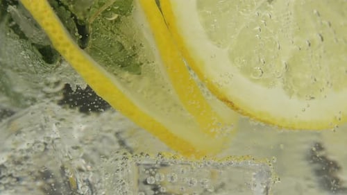 Lemon and Mint Refreshing Drink with Bubbles