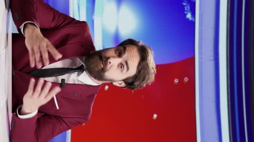 Friendly Man Broadcasting in Studio Giving News