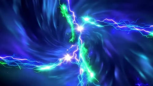 Vortex d'énergie abstrait avec clignotement électrique bleu et vert