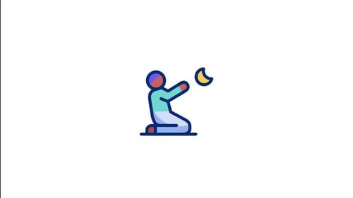 Animated Flat Design Prayer Icon with Crescent Moon