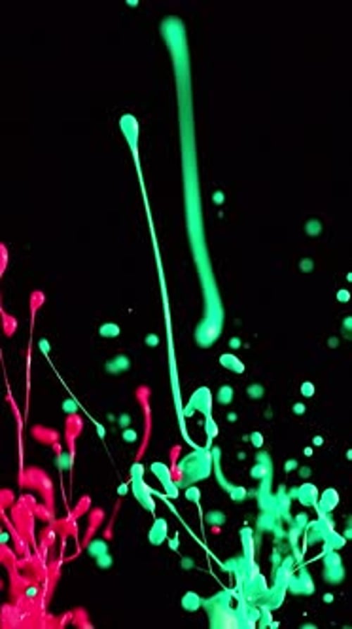 Colorful Burst Of Neon Pink And Green Paint On Black Backdrop